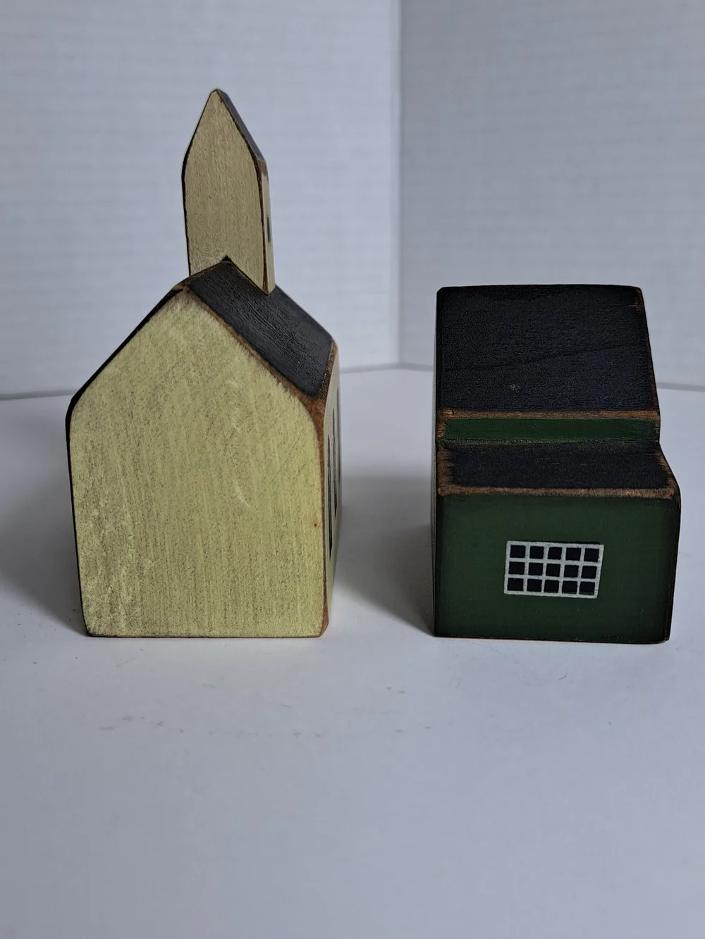 Lot of 4 Vintage Miniature Folk Art-Style Wooden Block Houses by Tender Heart